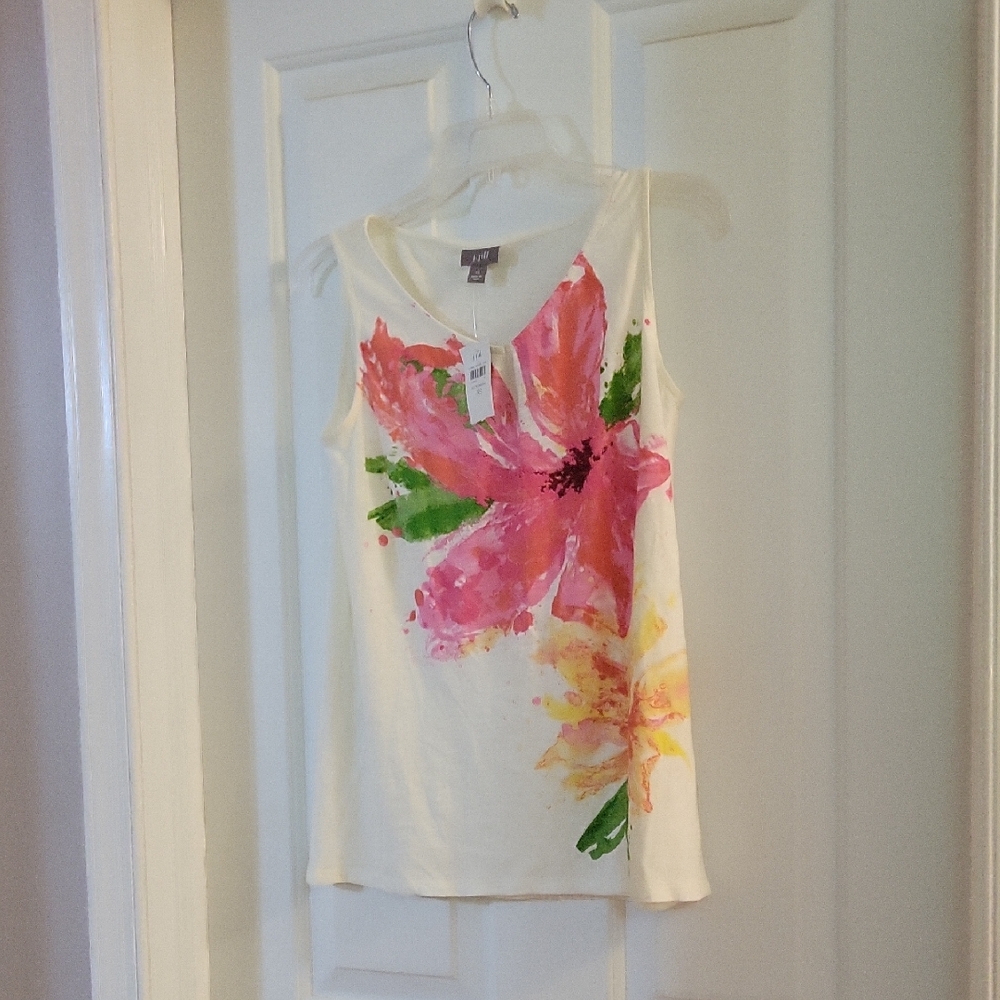 J Jill Floral Sleeveless Top - Pink and Yellow Xs
